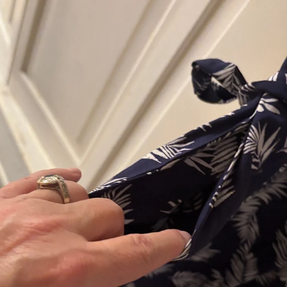 Maison Jules Navy and White Leaf Maxi Dress
